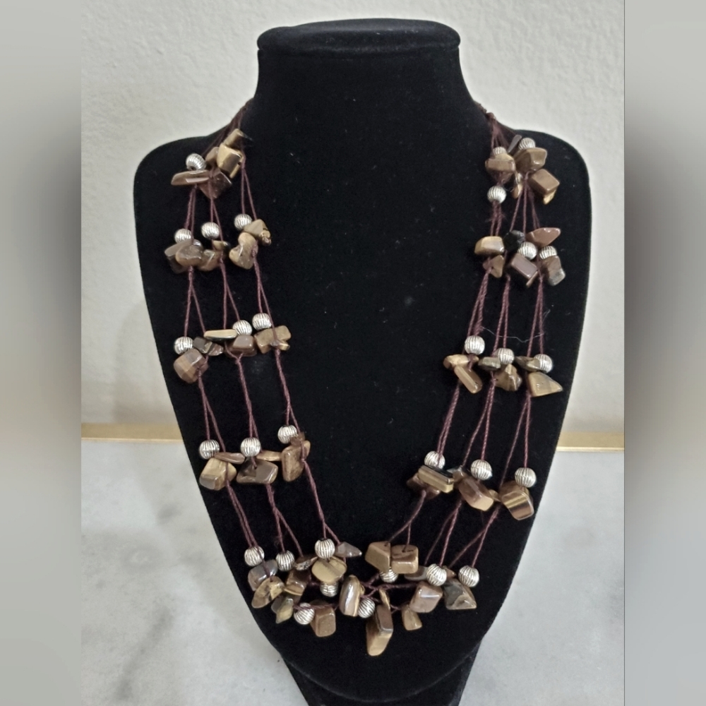 Tigers Eye Multi Strand Stone Bead Necklace